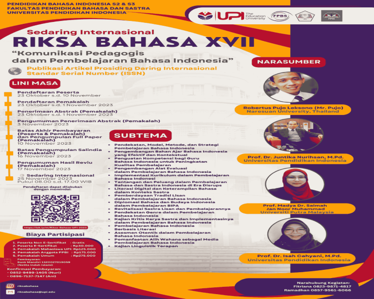 RIKSA BAHASA XVII/2023 Sedaring Internasional Pendidikan Bahasa Indonesia
