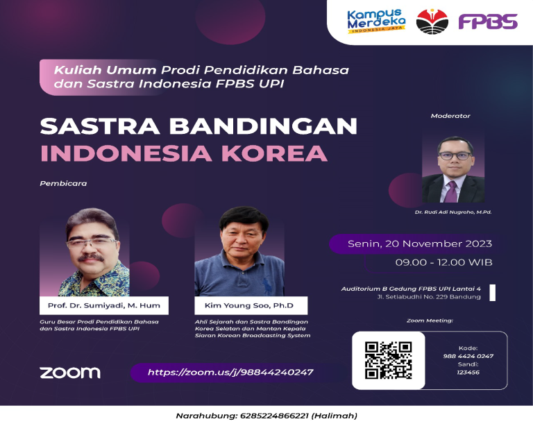Kuliah Umum Prodi Pendidikan Bahasa dan Sastra Indonesia FPBS UPI: Sastra Bandingan Indonesia Korea